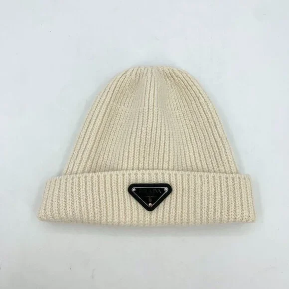 Prada | Accessories | H7888 Prada Beige Triangle Logo Wool  display picture 1